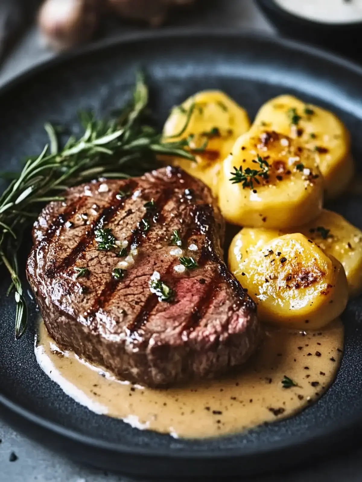 Cremiges Cheddar-Steak mit Garnelen