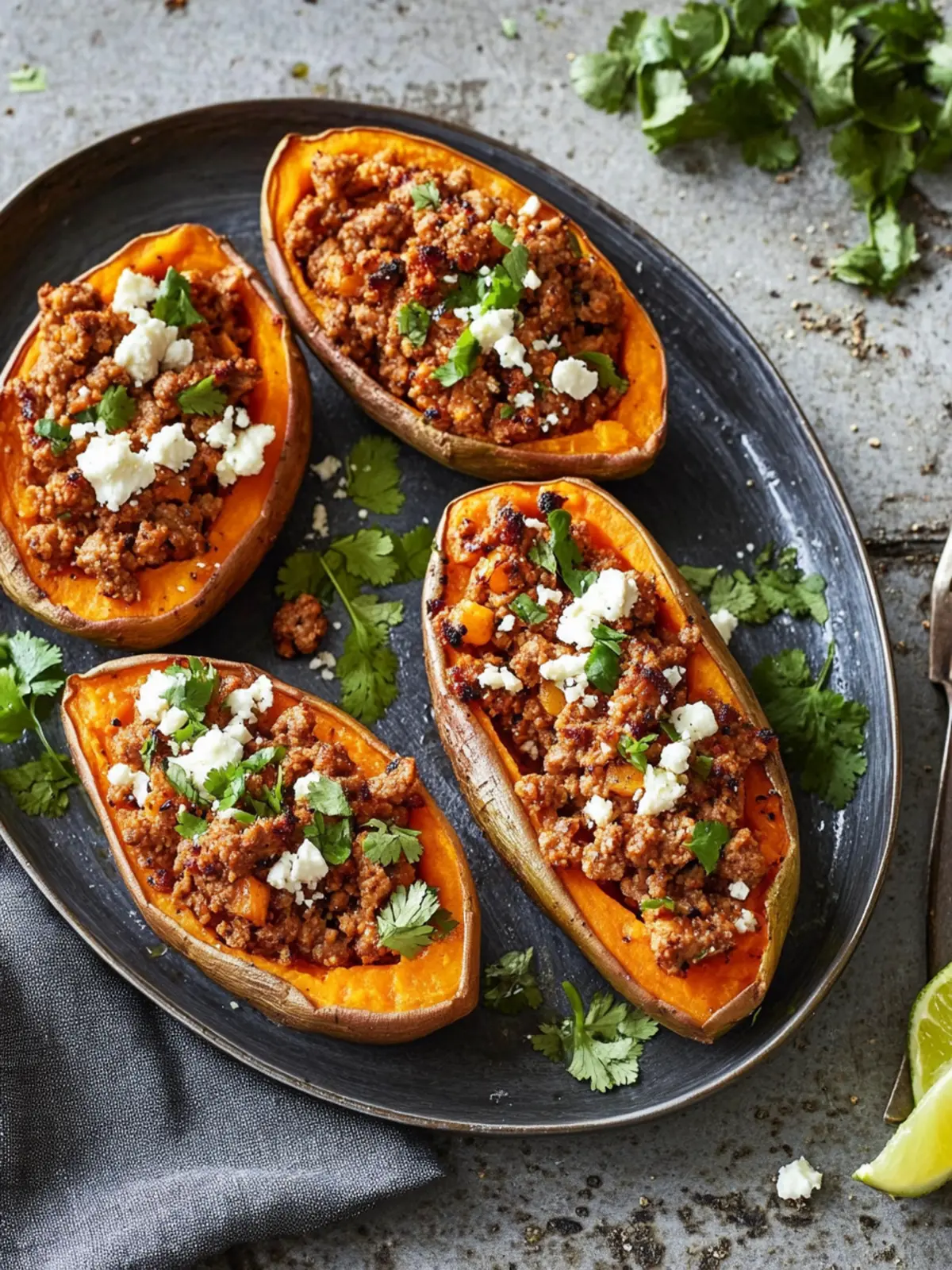 Stuffed sweet potatoes with veal mince and feta