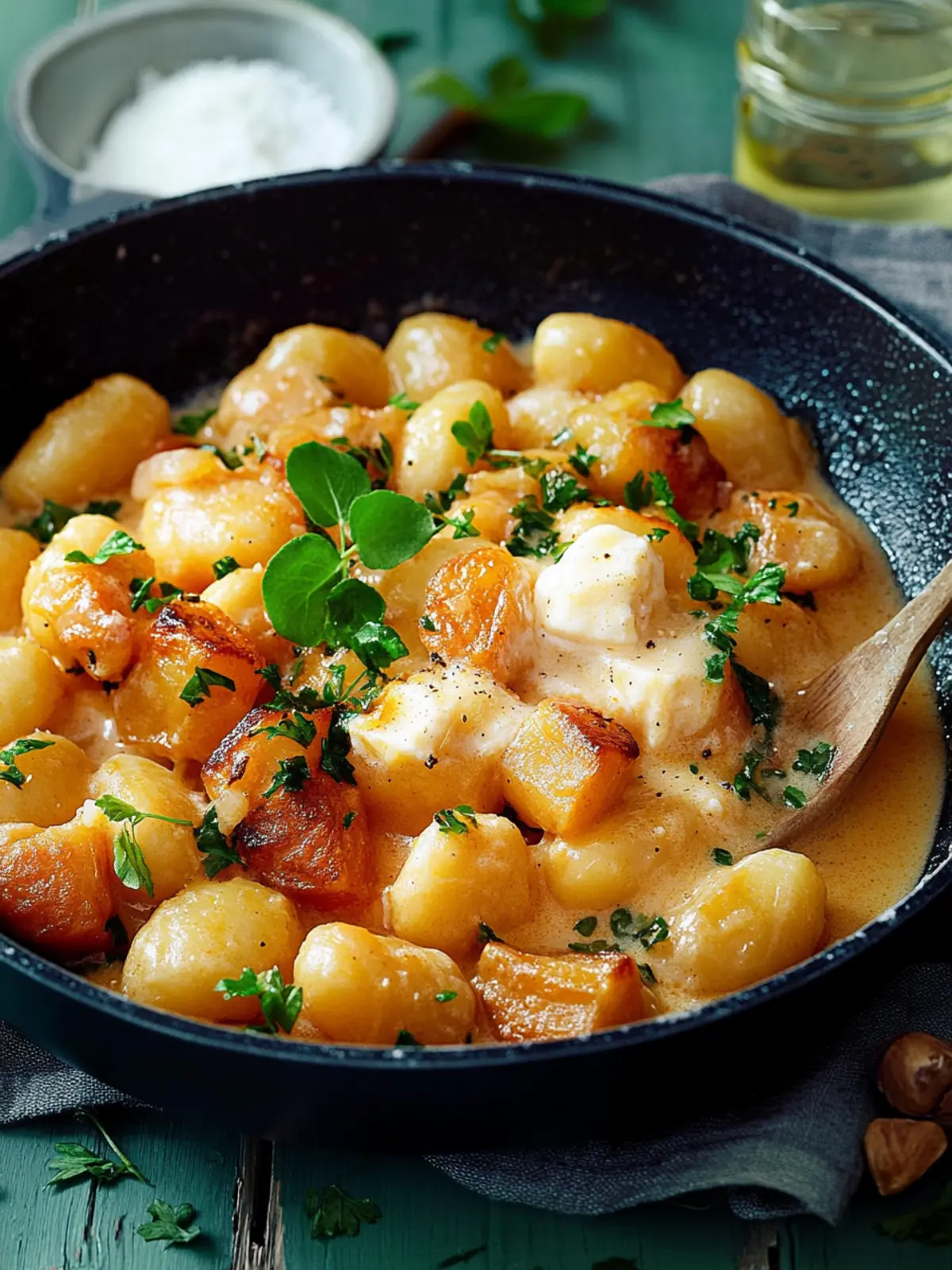 Hähnchen-Gnocchi-Pfanne in Pfeffercreme