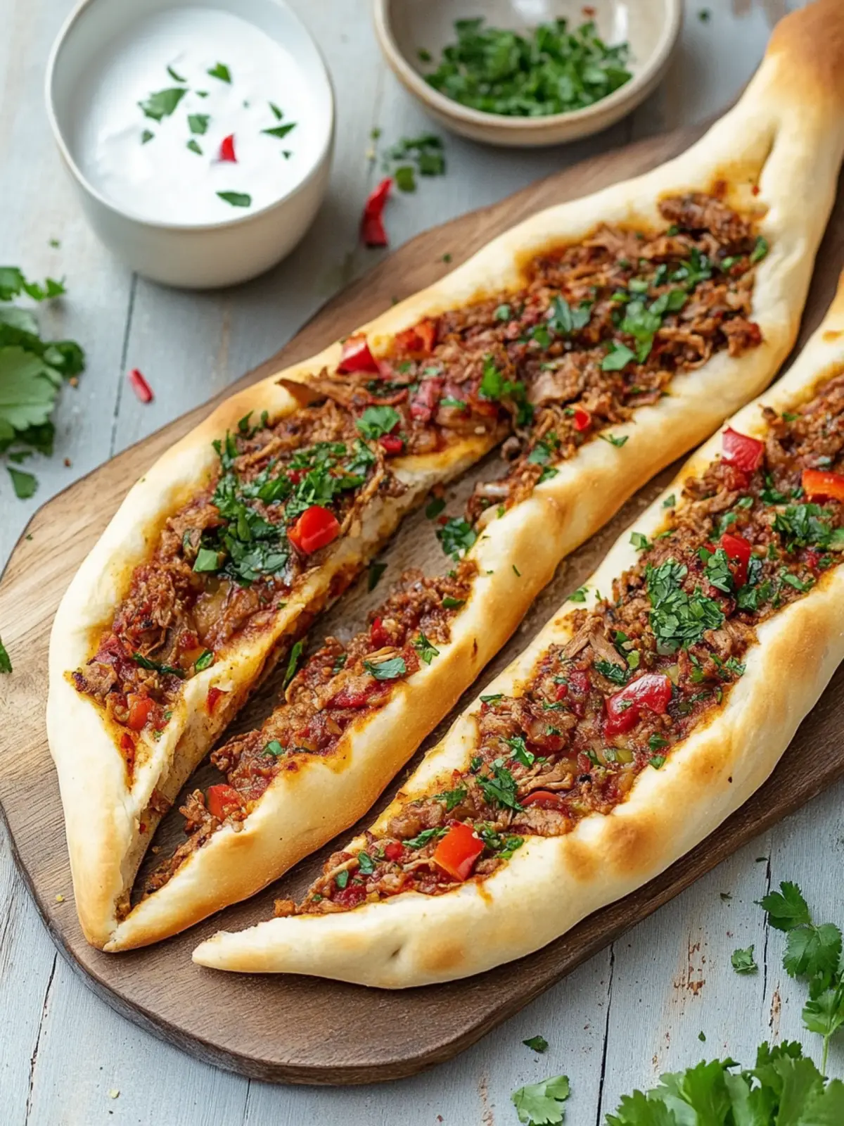 Türkische Pide mit Hackfleisch: Herzhafte Brotschiffchen