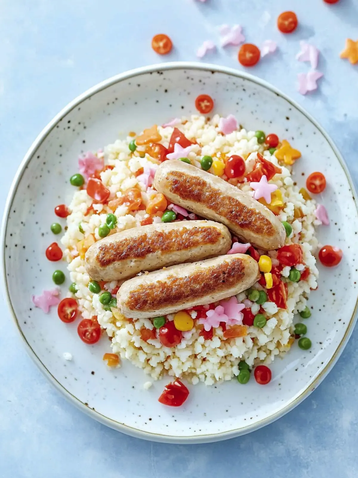 Konfetti-Reis mit Bratwürstchen