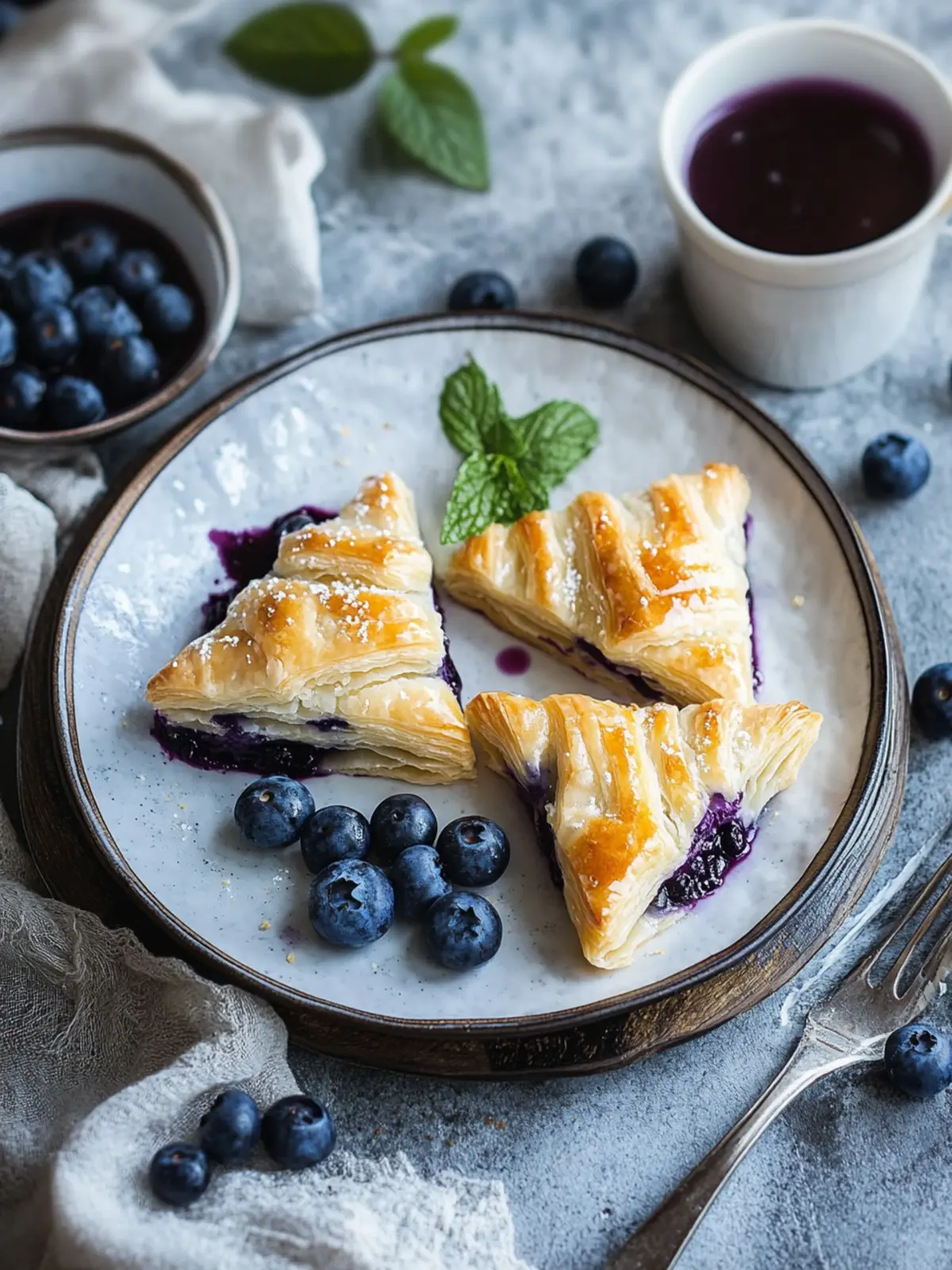 Sweet blueberry puff pastry corners