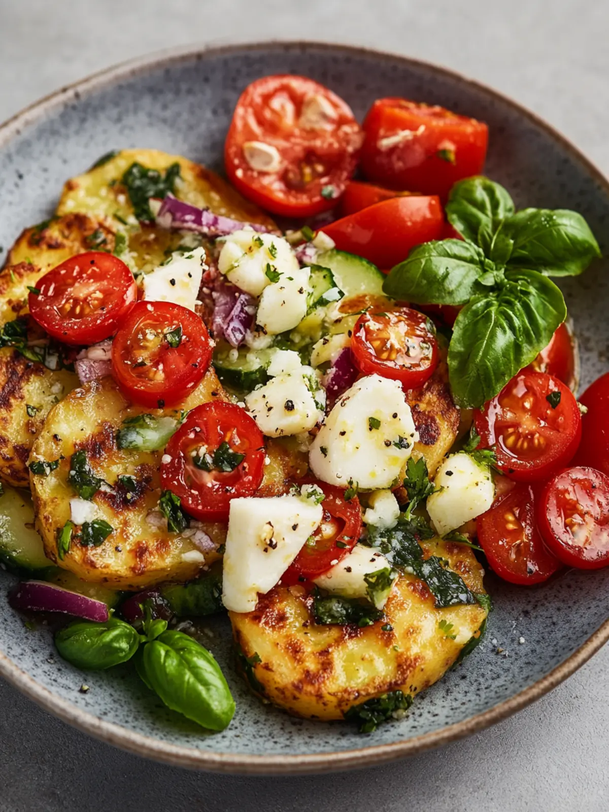 Mediterrane Kartoffel-Feta-Puffer mit Gurkensalat lecker