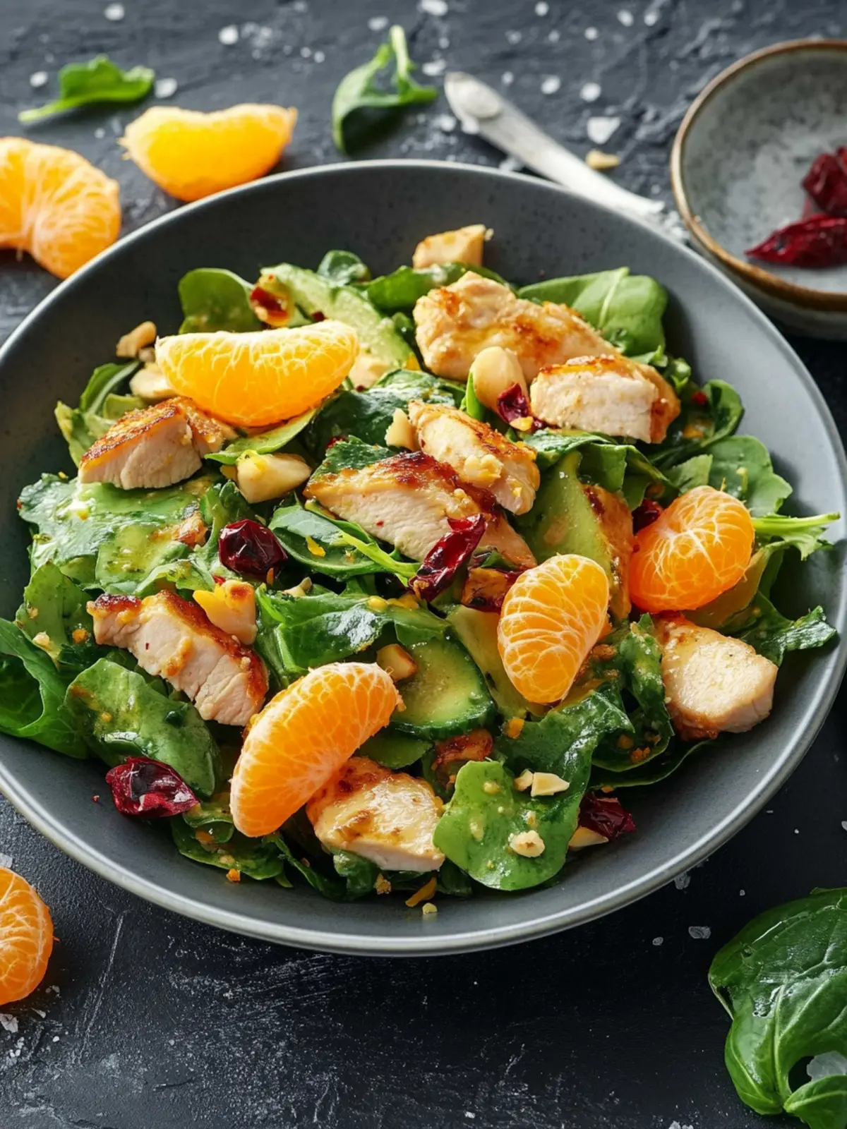 Salat mit Hähnchen, Orangen und Chilidressing