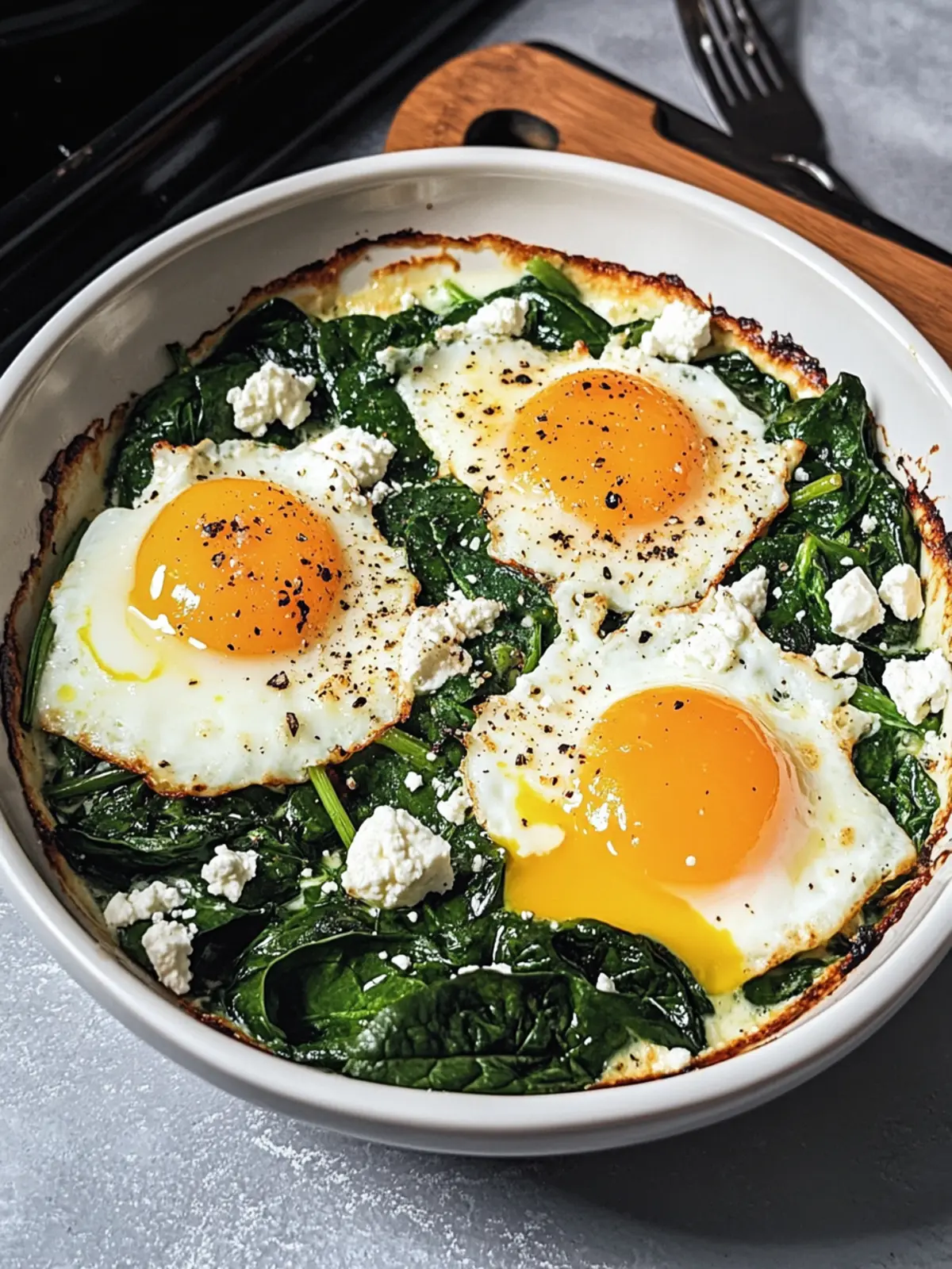 Low Carb Spinatauflauf mit Feta und Ei