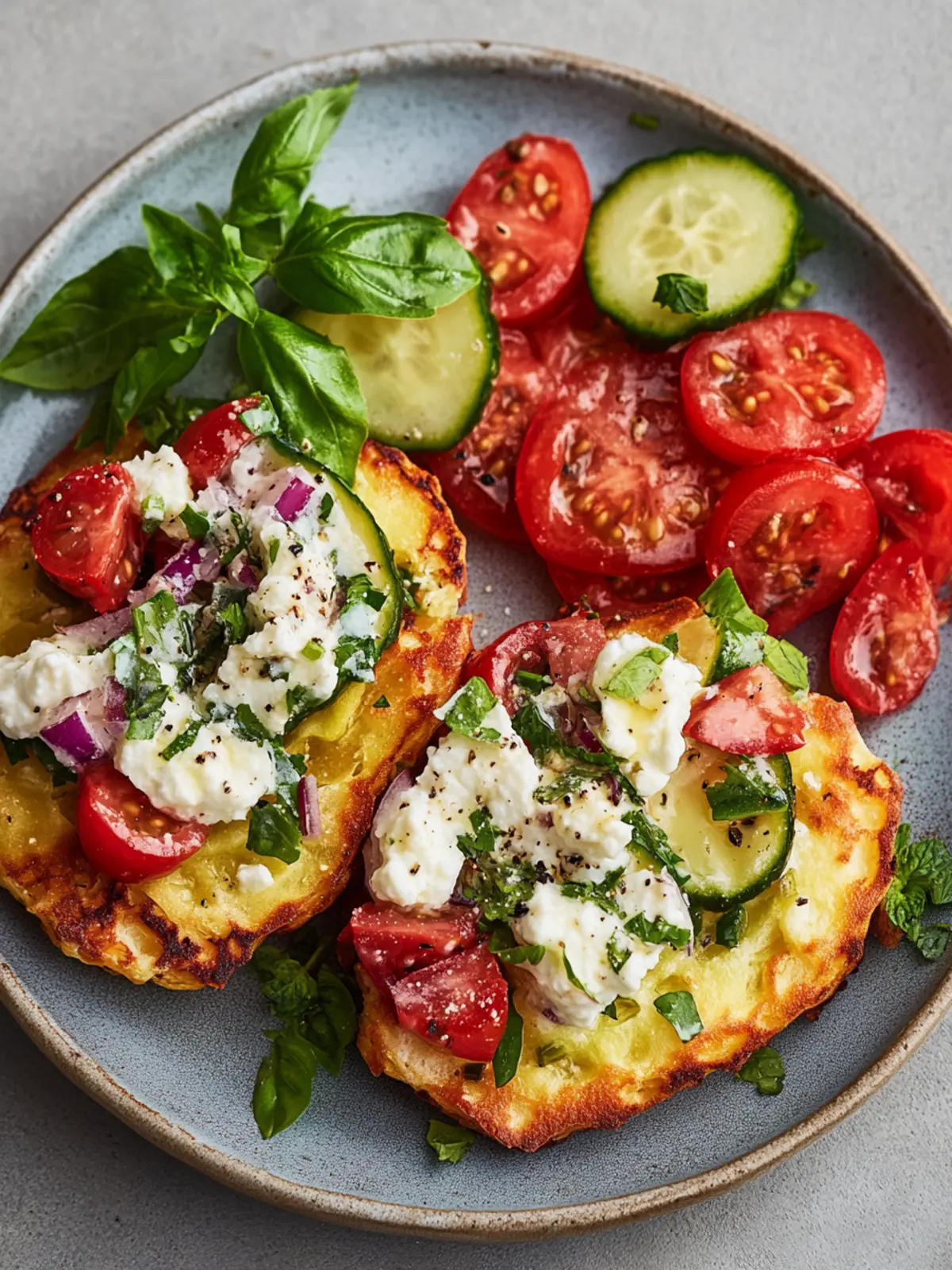 Mediterrane Kartoffel-Feta-Puffer mit Gurkensalat lecker
