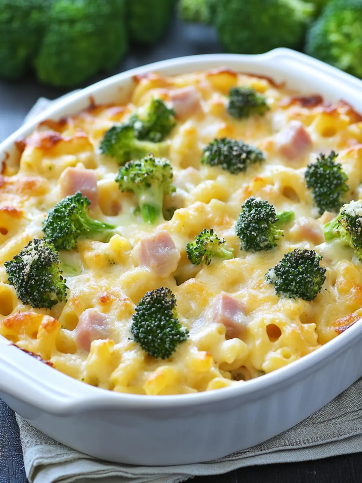 Schnelles Mittagessen deluxe: Cremiger Nudelauflauf mit Brokkoli & Schinken – ein Muss