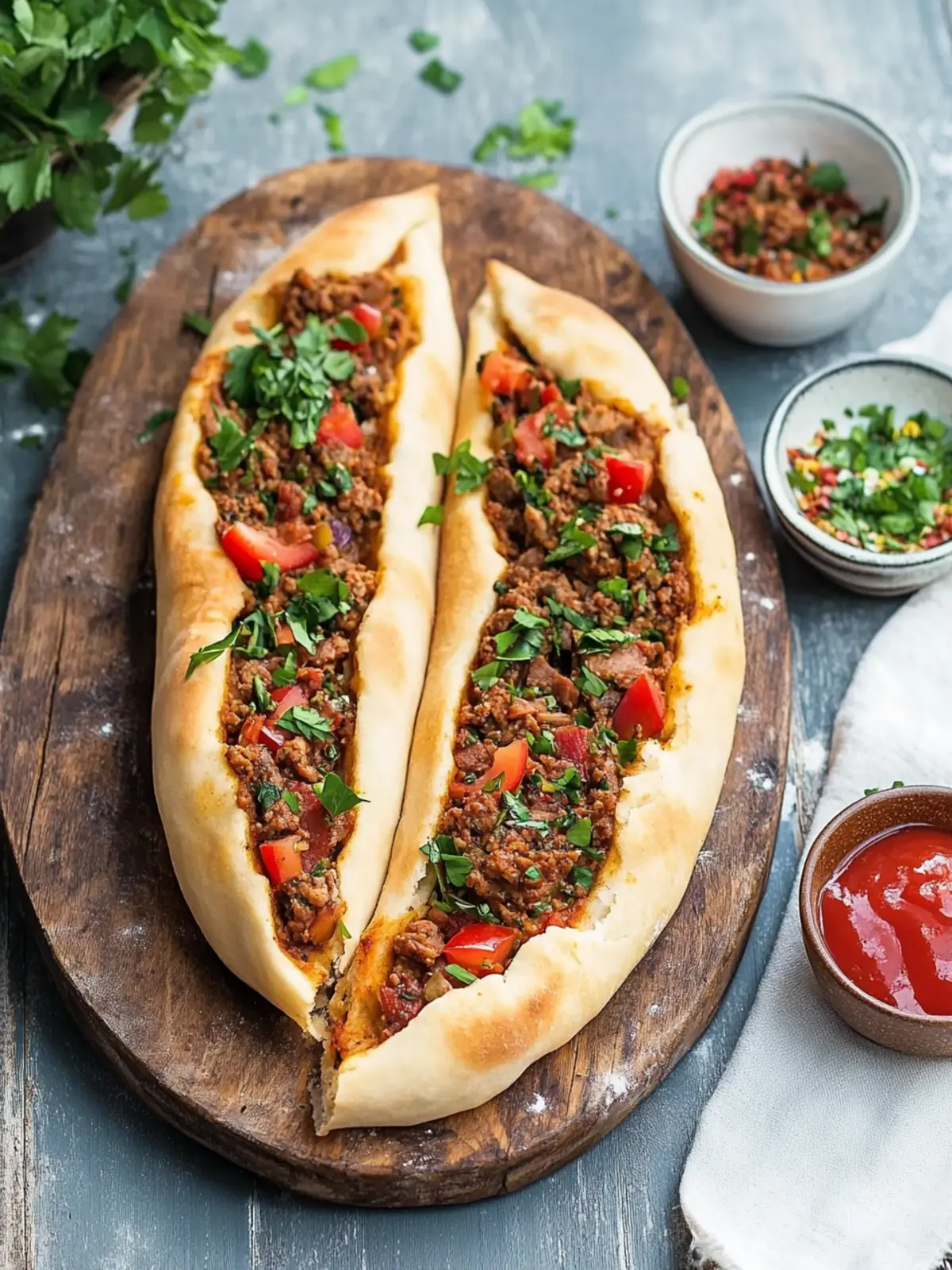 Türkische Pide mit Hackfleisch: Herzhafte Brotschiffchen