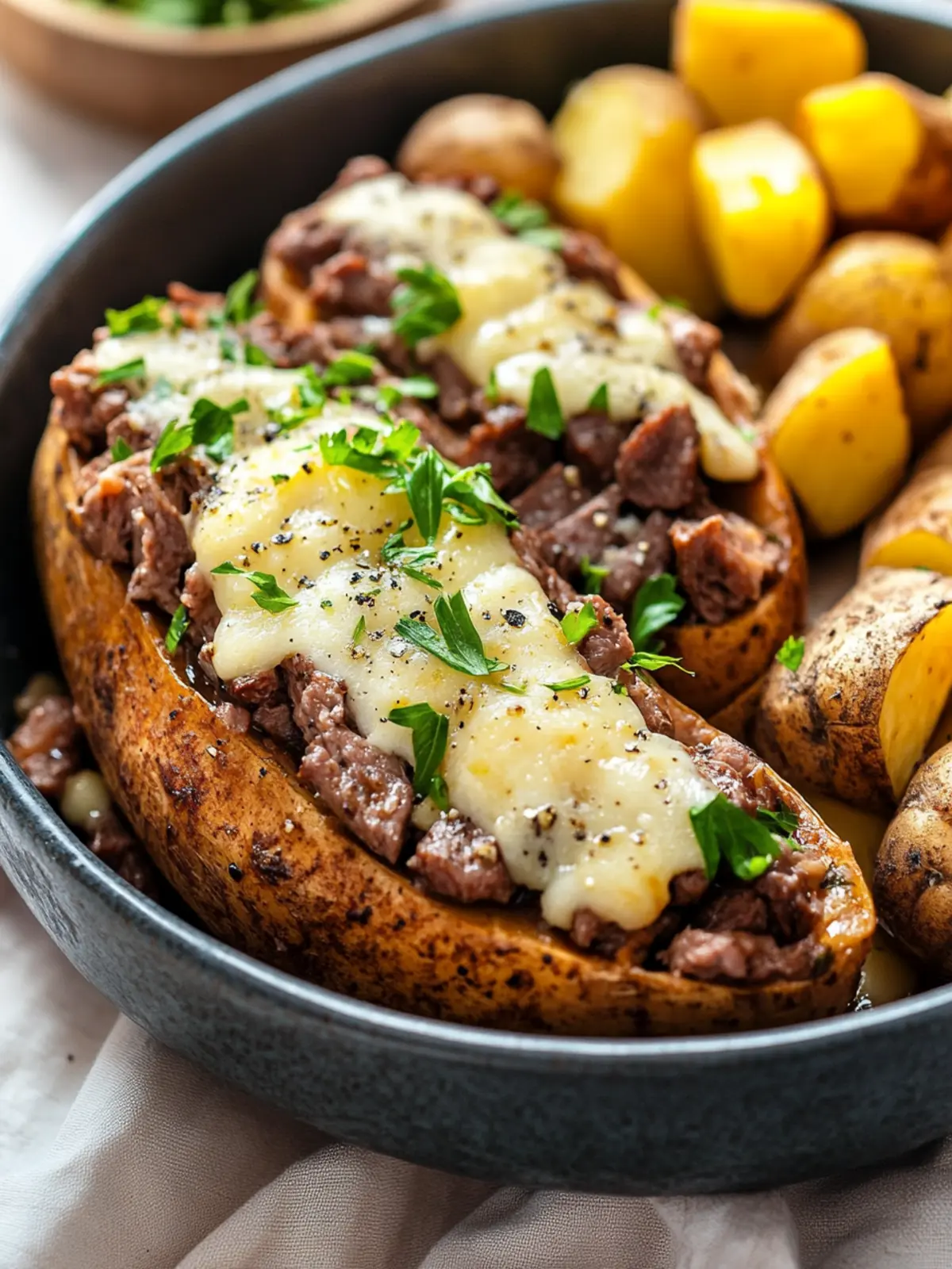 Käsegefüllte Rinderhack-Süßkartoffeln Rezept