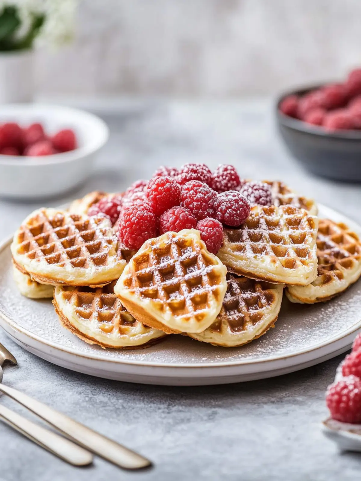 Herz Waffeln zum Frühstück am Muttertag