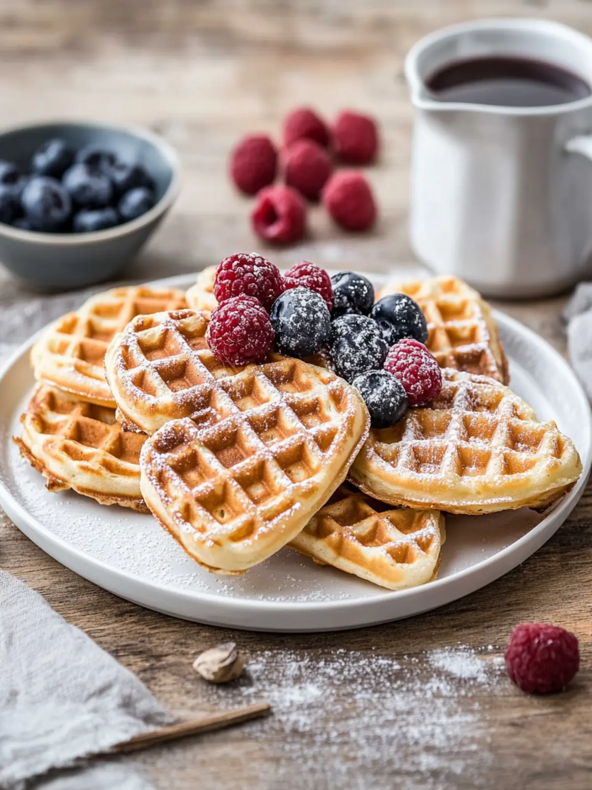 Herz Waffeln zum Frühstück am Muttertag