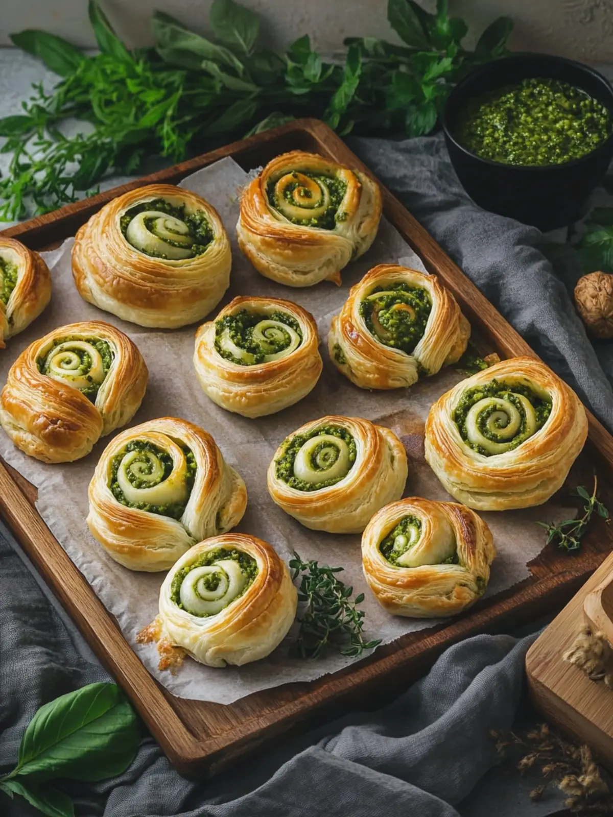 Simple puff pastry twists with pesto