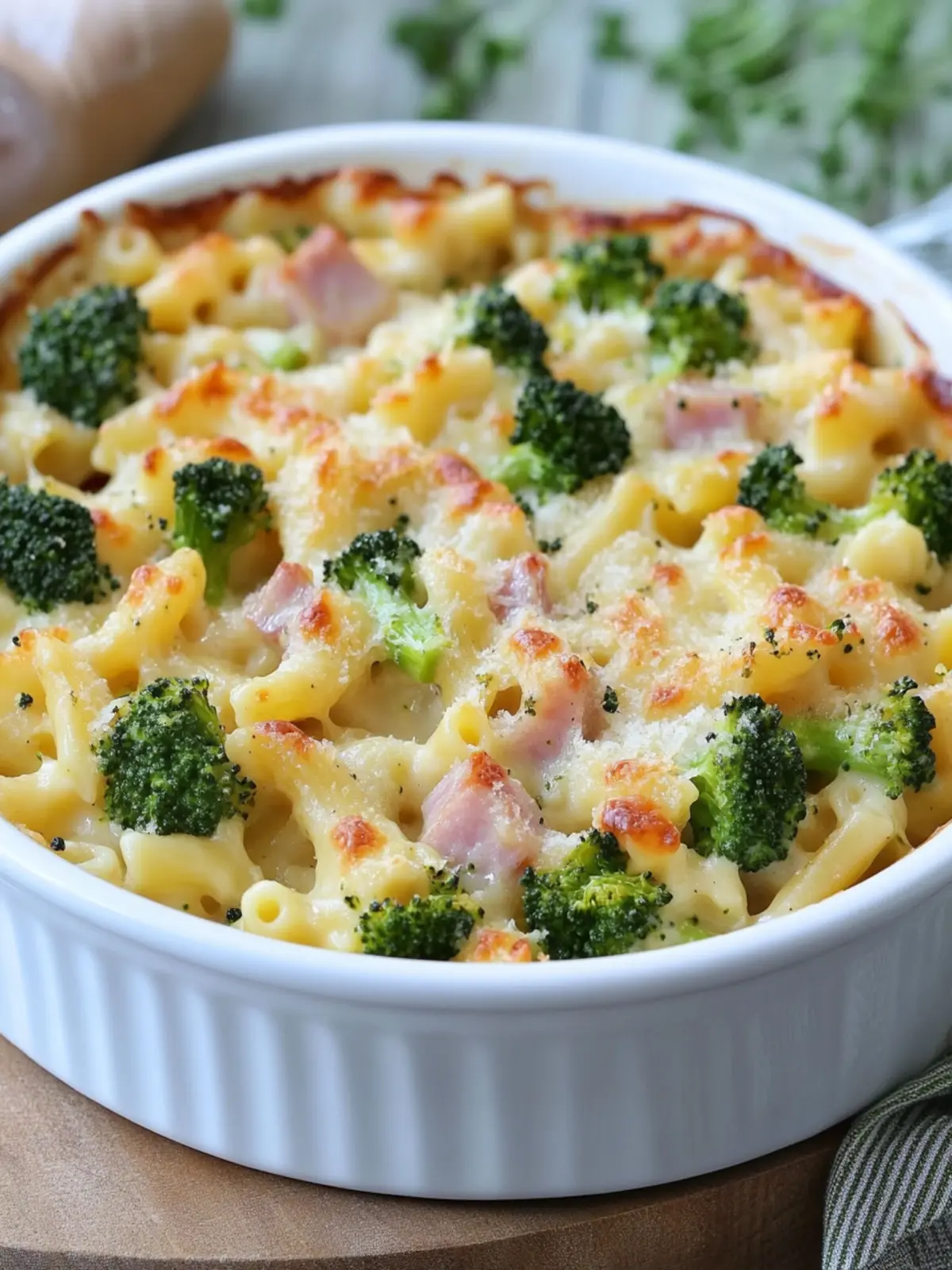 Schnelles Mittagessen deluxe: Cremiger Nudelauflauf mit Brokkoli & Schinken – ein Muss