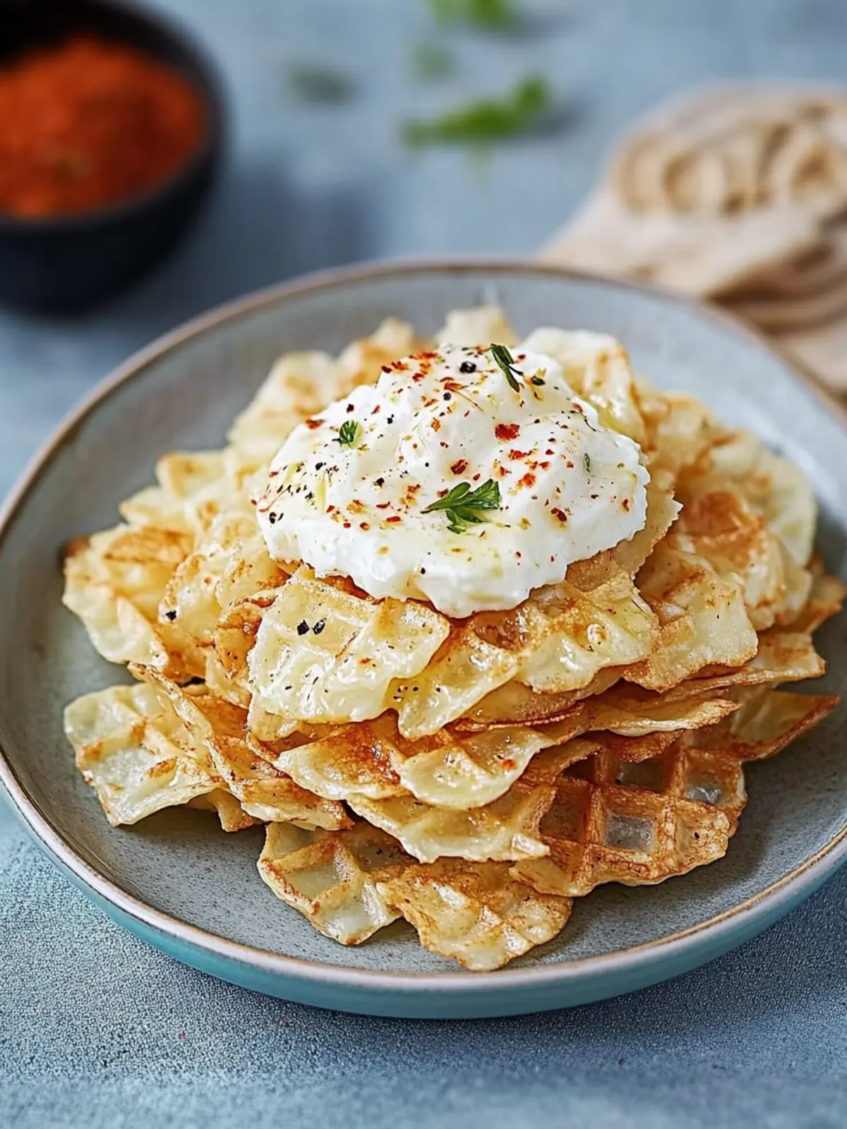 Reiswaffel-Snacks mit Frischkäse und Paprika