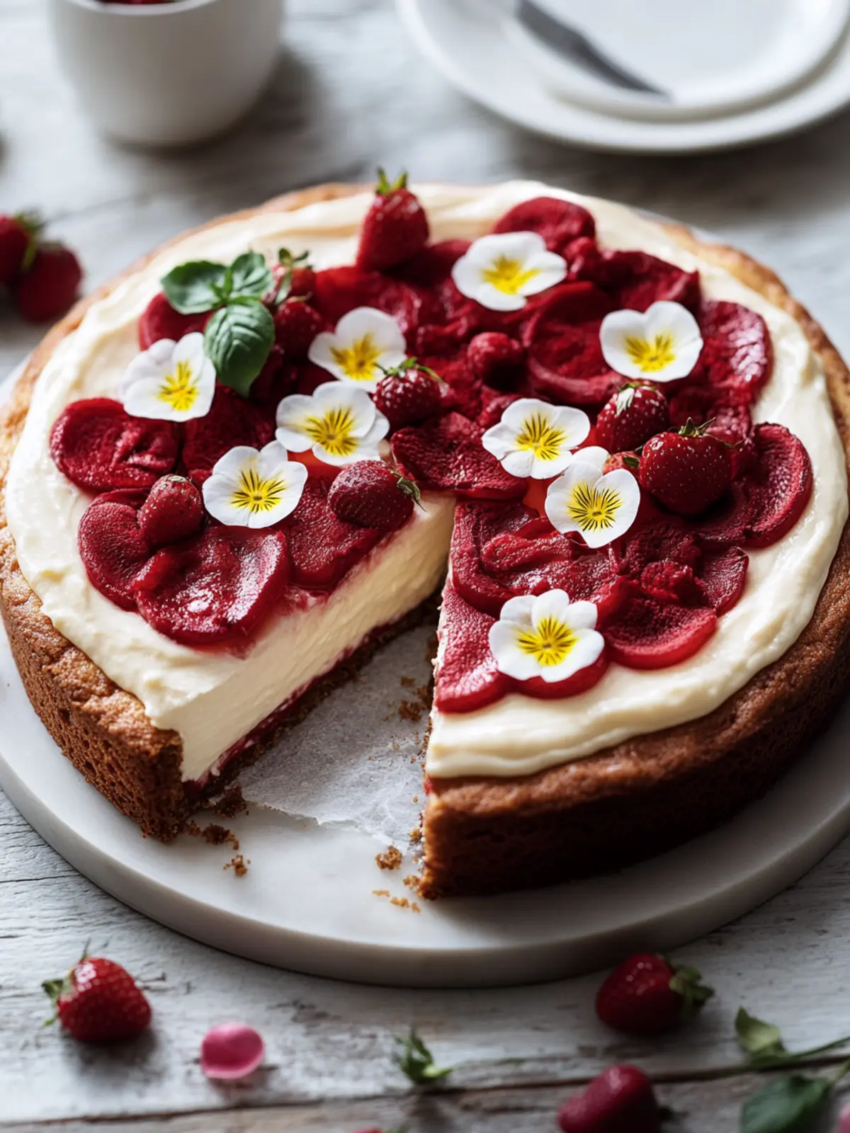 Valentinstorte vom Big Green Egg: Rote Samt Herz mit Frischkäsecreme & Rosenblüten