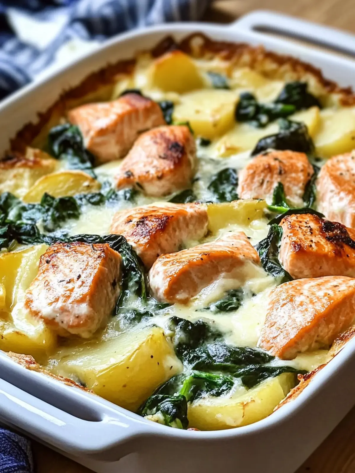 Salmon spinach potato casserole for connoisseurs