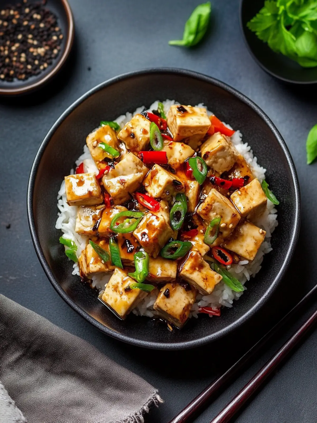 Schneller Tofu mit Teriyakisauce und Chili