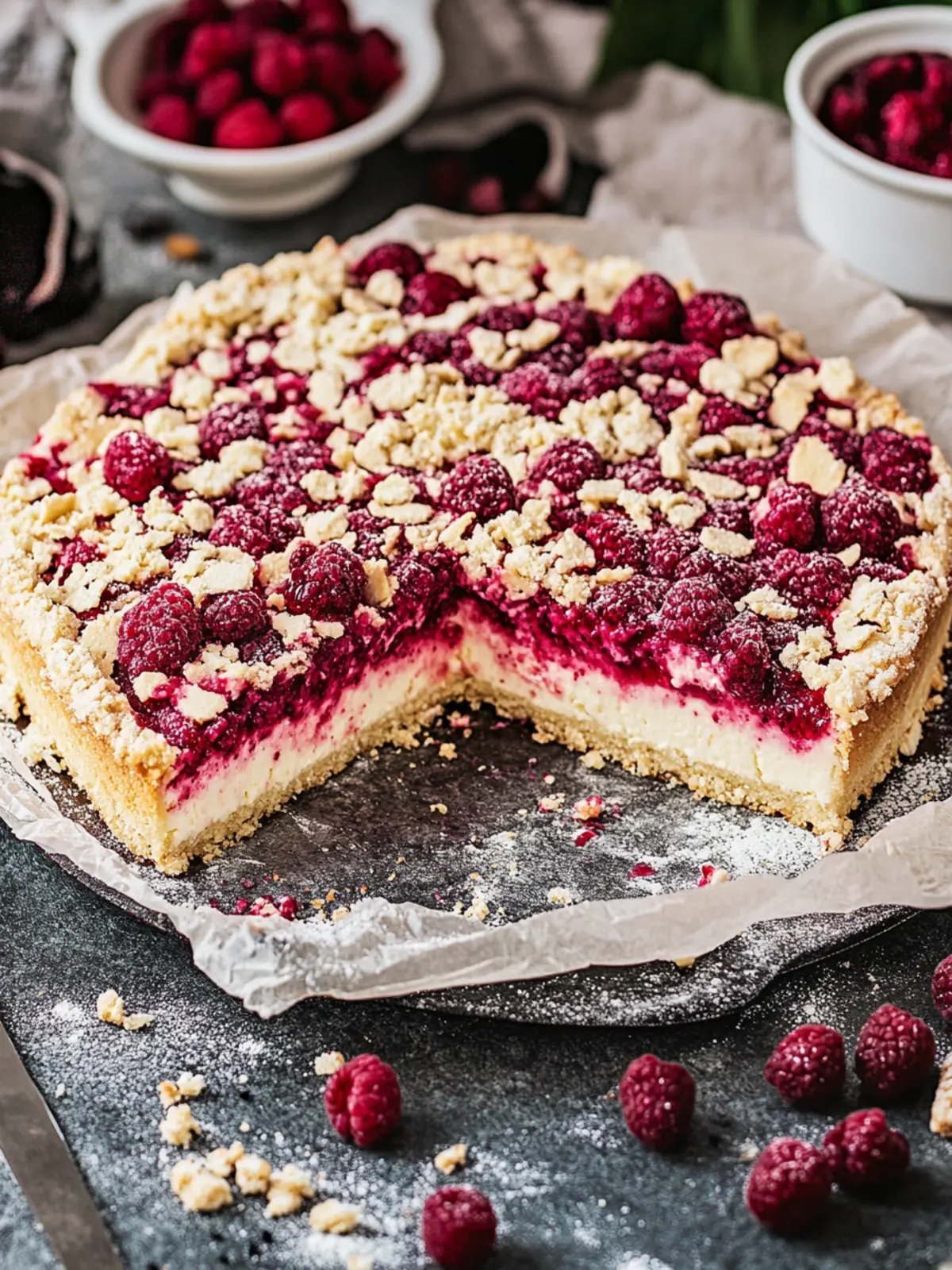 Himbeer Cheesecake – Käsekuchen mit Himbeeren & Streuseln