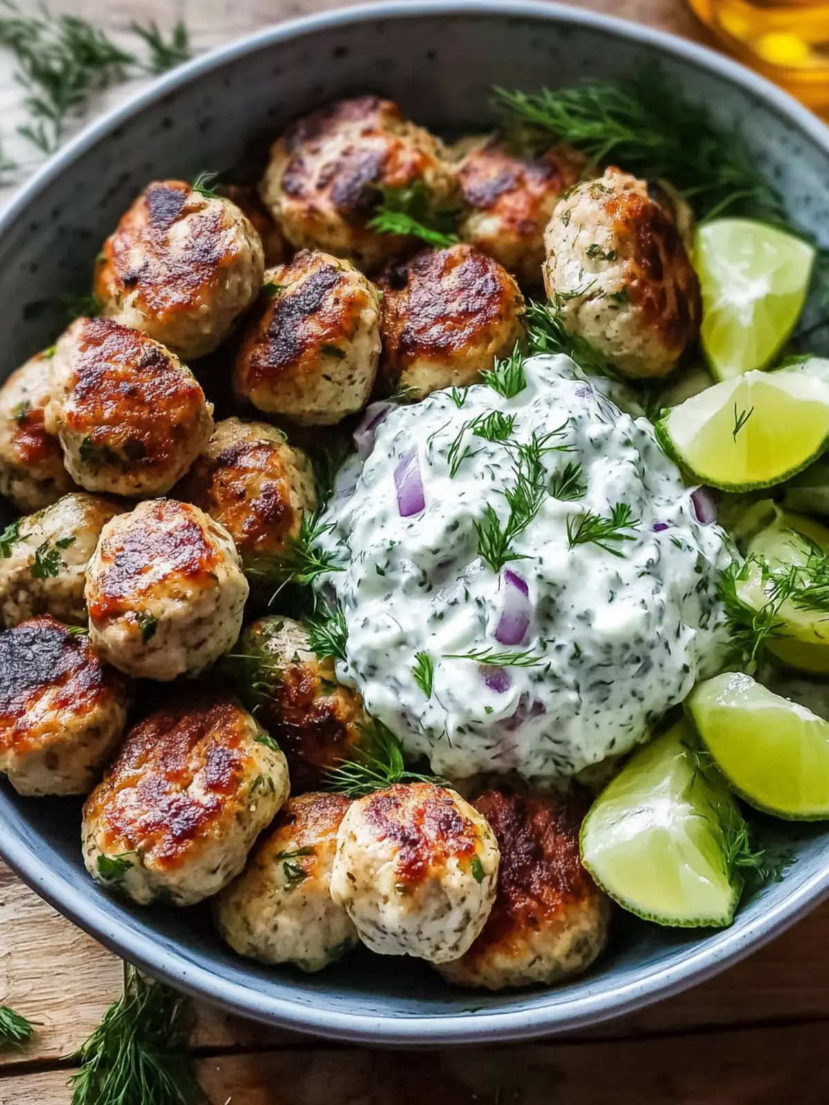 Griechische Fleischbällchen-Schüssel mit Tzatziki: Frisch, Aromatisch und Gesundes Mediterranes Gericht