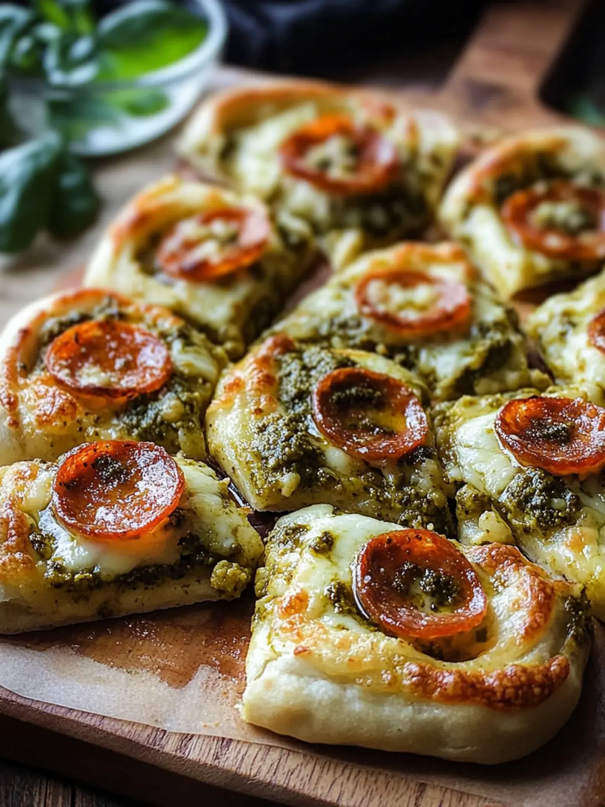 Pizzaschnecken mit Pesto und Mozzarella