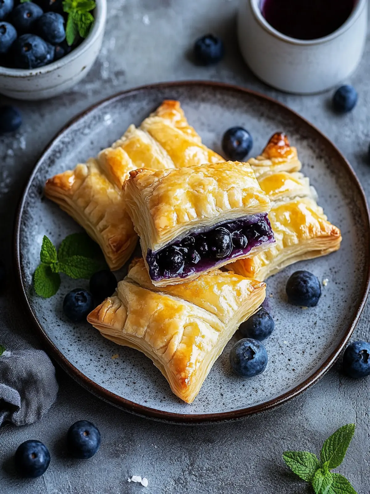 Sweet blueberry puff pastry corners