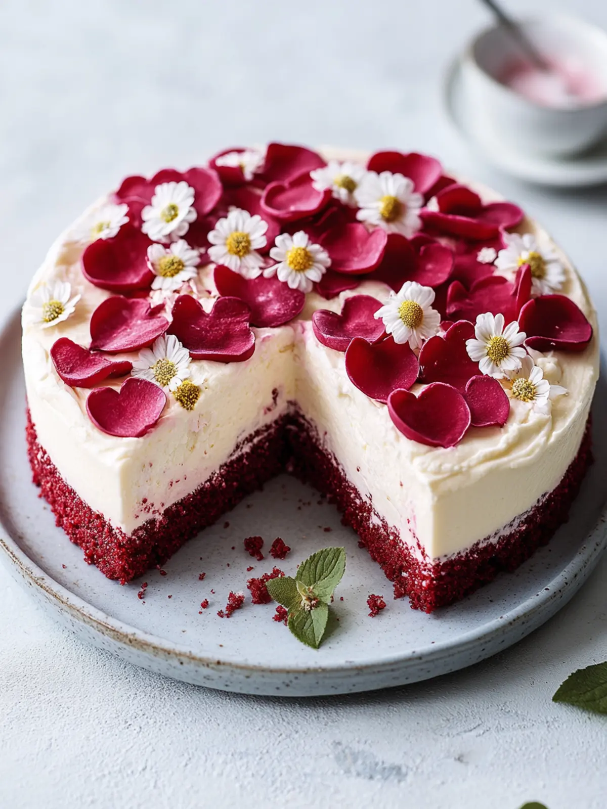 Valentinstorte vom Big Green Egg: Rote Samt Herz mit Frischkäsecreme & Rosenblüten