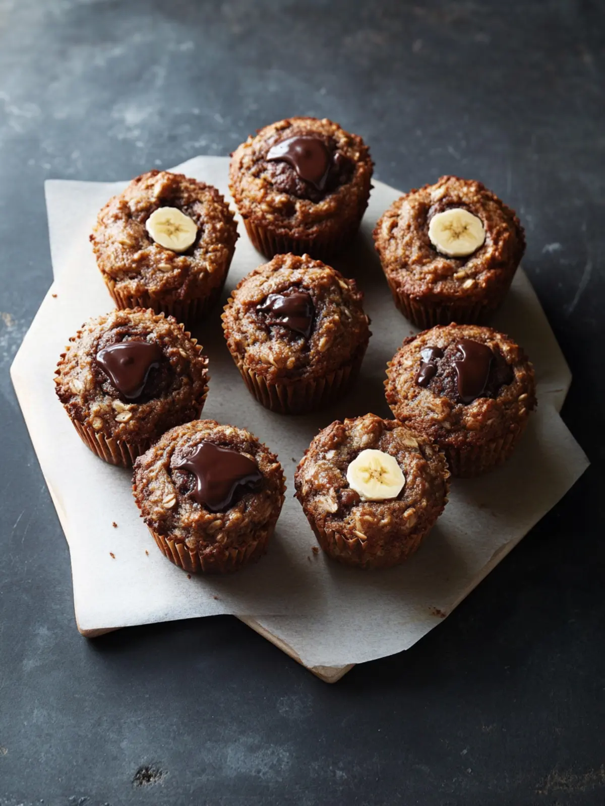 Mit Schokolade gefüllte Bananenbrot Muffins