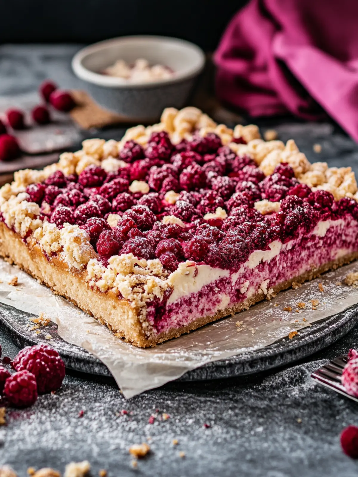 Himbeer Cheesecake – Käsekuchen mit Himbeeren & Streuseln