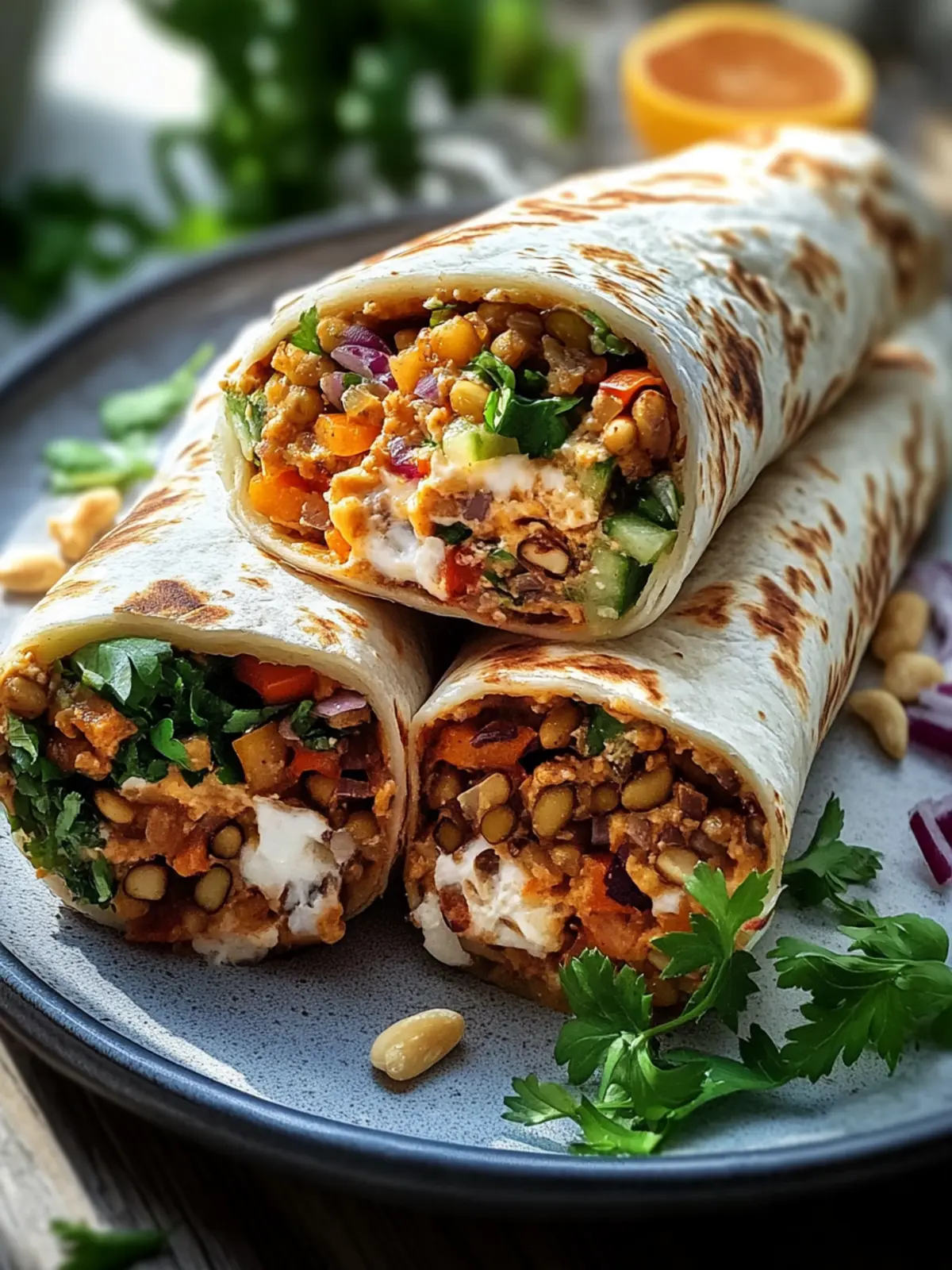 Vegetarische Burritos mit Linsen und Walnüssen