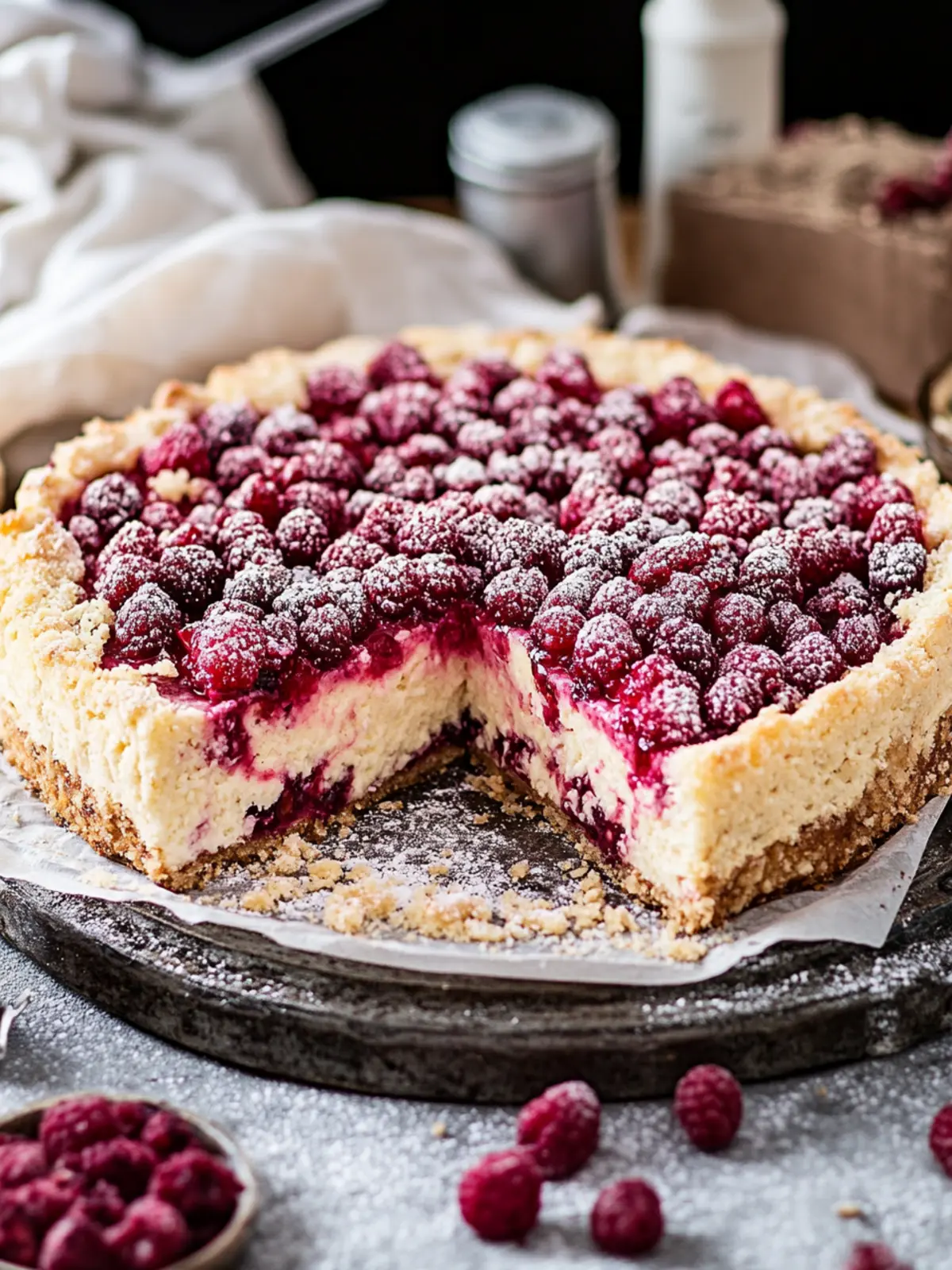 Himbeer Cheesecake – Käsekuchen mit Himbeeren & Streuseln