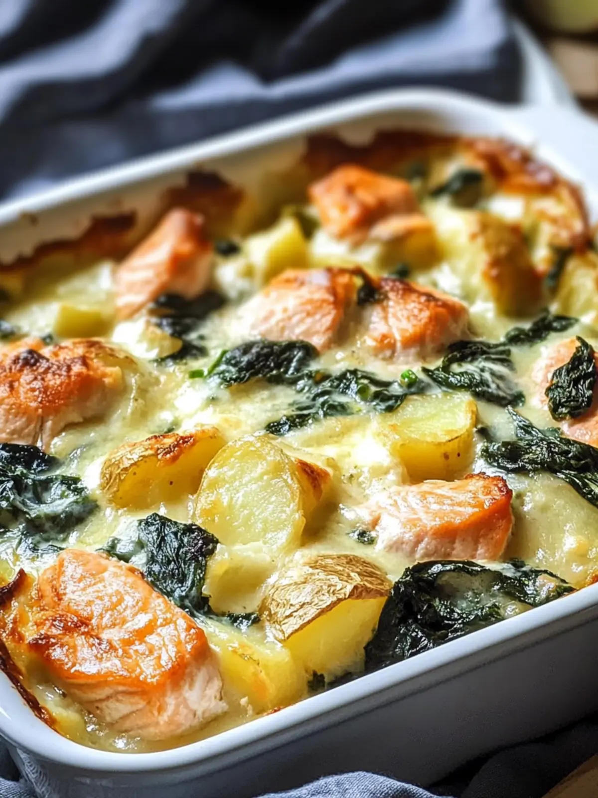 Salmon spinach potato casserole for connoisseurs