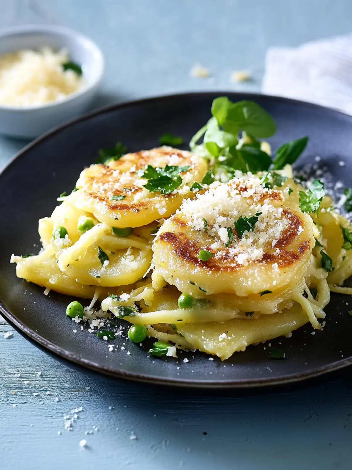Herzhafte Küchlein mit Kartoffeln, Parmesan und Schnittlauch (vier mal anders) mit Blattsalat