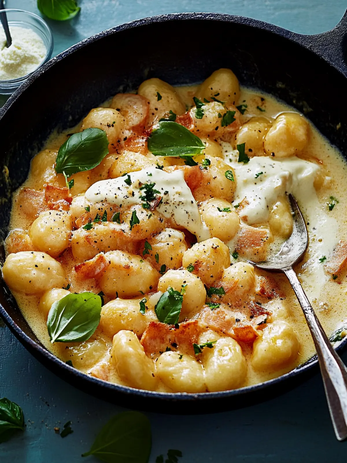 Hähnchen-Gnocchi-Pfanne in Pfeffercreme