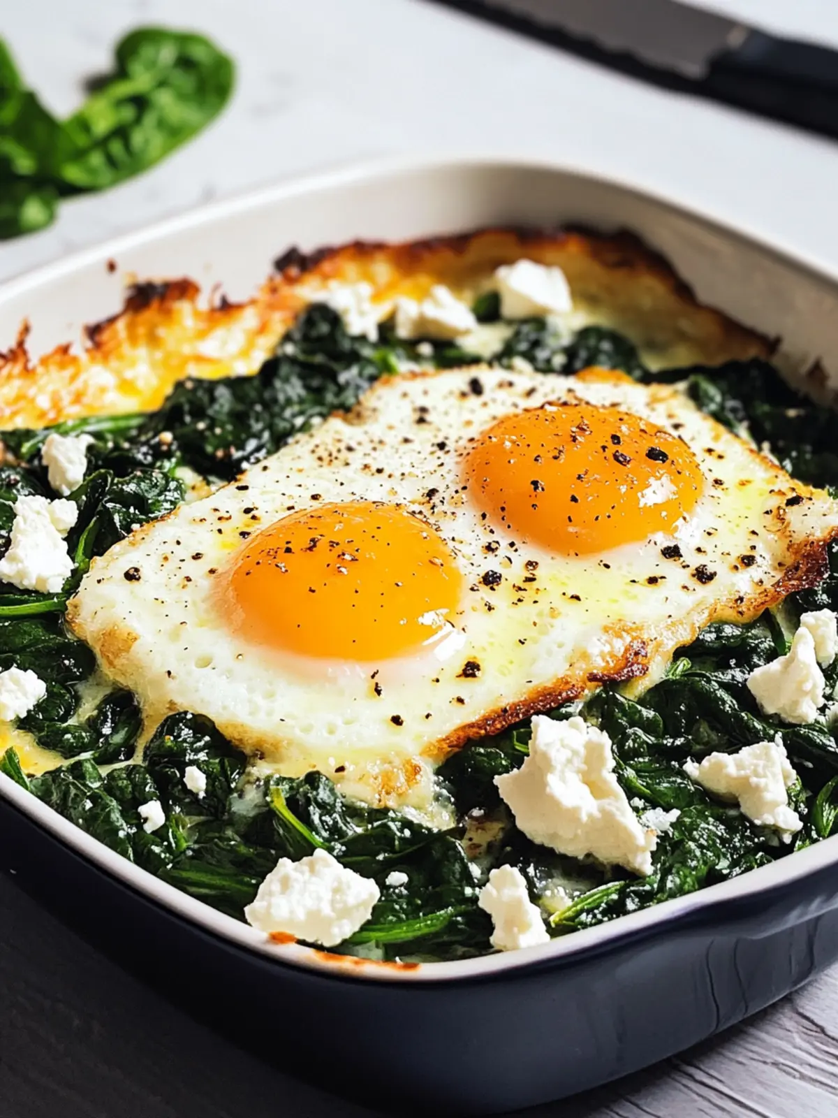 Low Carb Spinatauflauf mit Feta und Ei