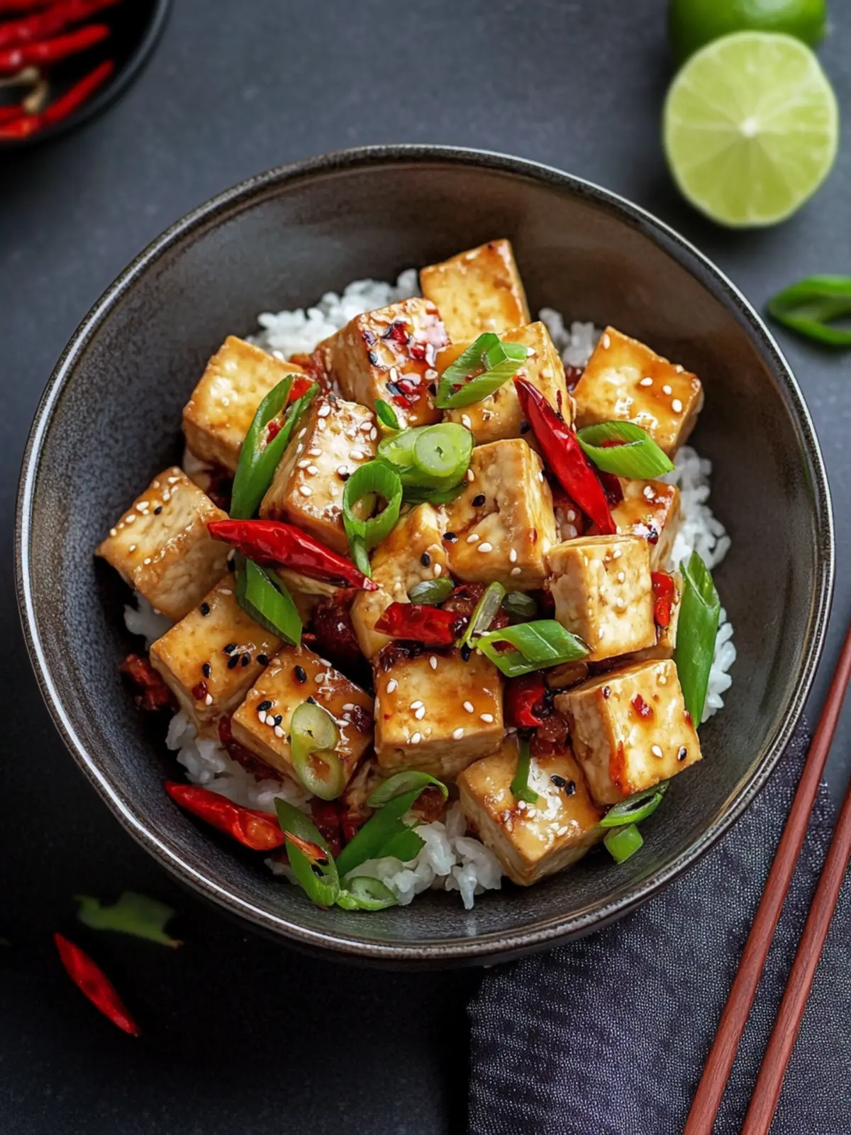 Schneller Tofu mit Teriyakisauce und Chili
