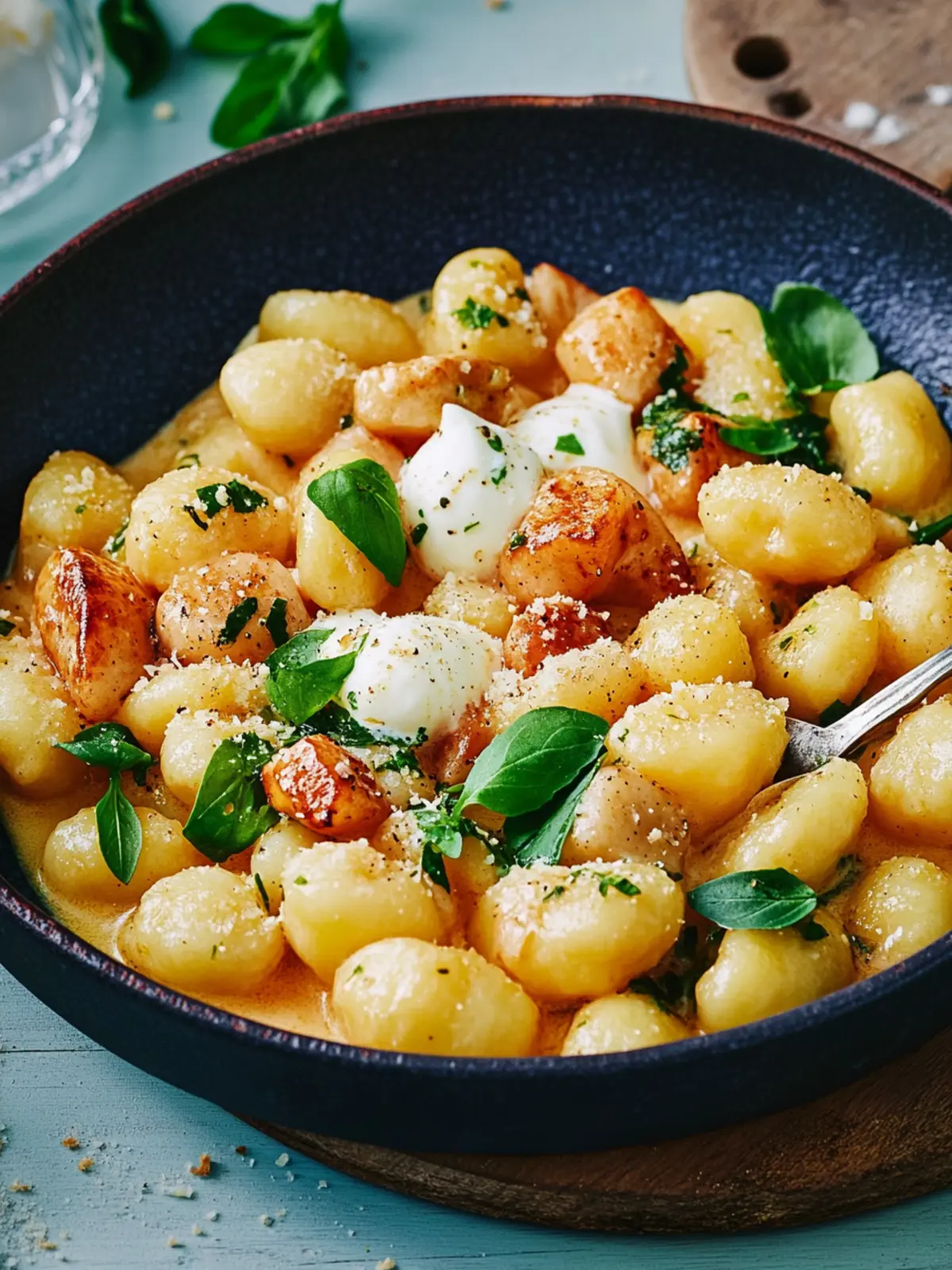 Hähnchen-Gnocchi-Pfanne in Pfeffercreme
