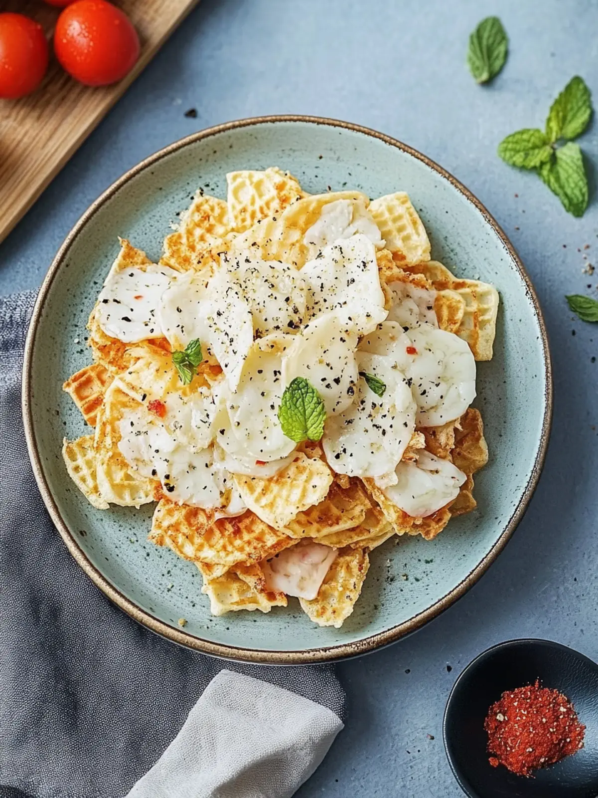 Reiswaffel-Snacks mit Frischkäse und Paprika
