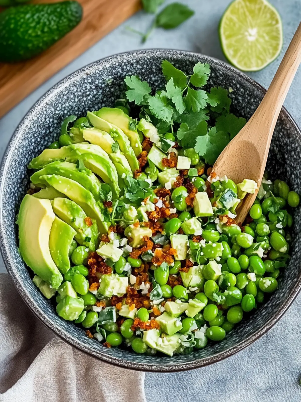 Crispy Reissalat mit Avocado, Gurke und Edamame