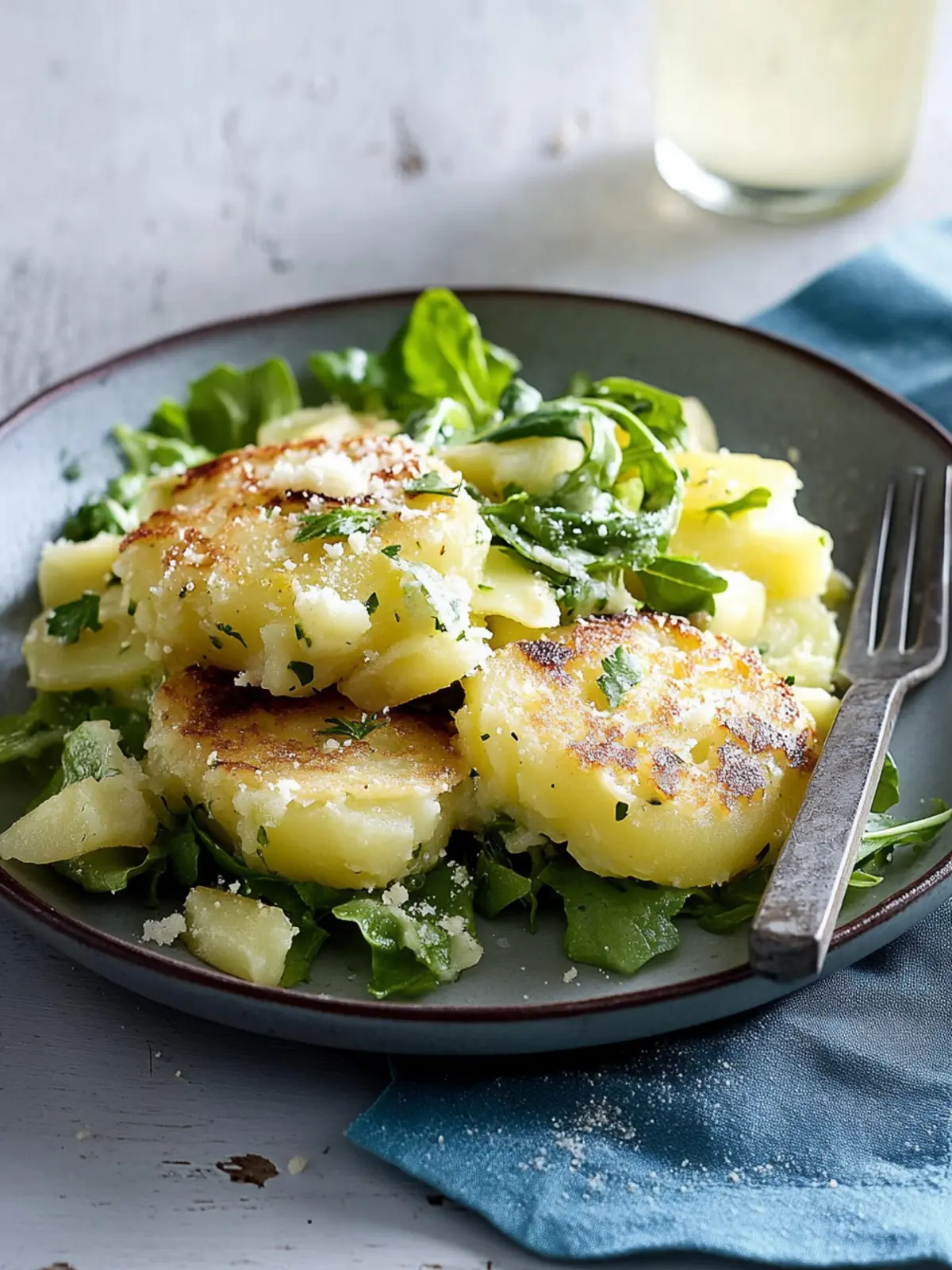 Herzhafte Küchlein mit Kartoffeln, Parmesan und Schnittlauch (vier mal anders) mit Blattsalat