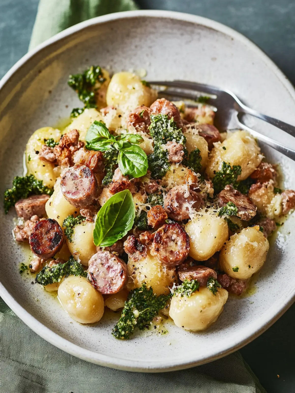 Cremige Gnocchi mit Boursin, Wurst und Grünkohl
