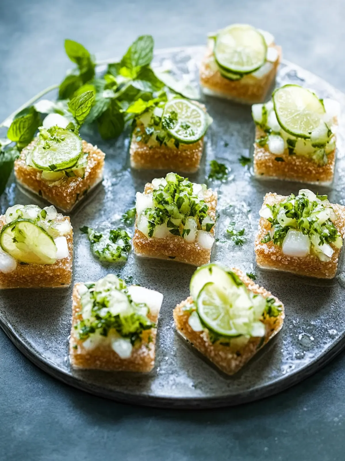 Knuspriger Reis, Saté, Limettenblatt