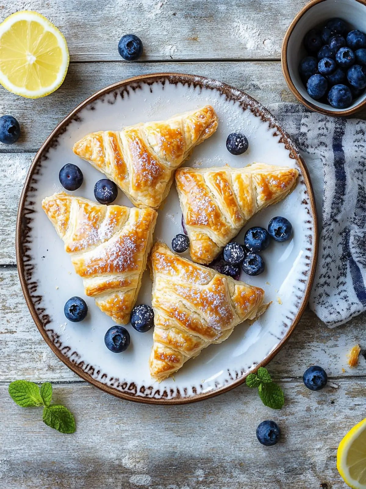 Sweet blueberry puff pastry corners