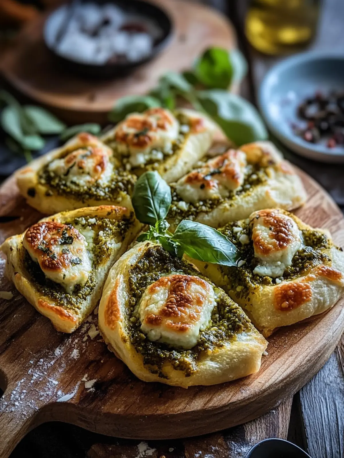 Pizzaschnecken mit Pesto und Mozzarella