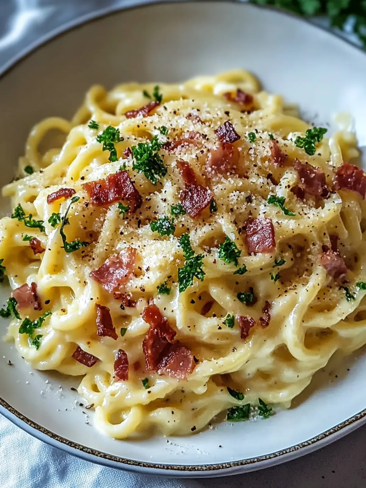 Spätzle-Carbonara mit knusprigem Speck genießen