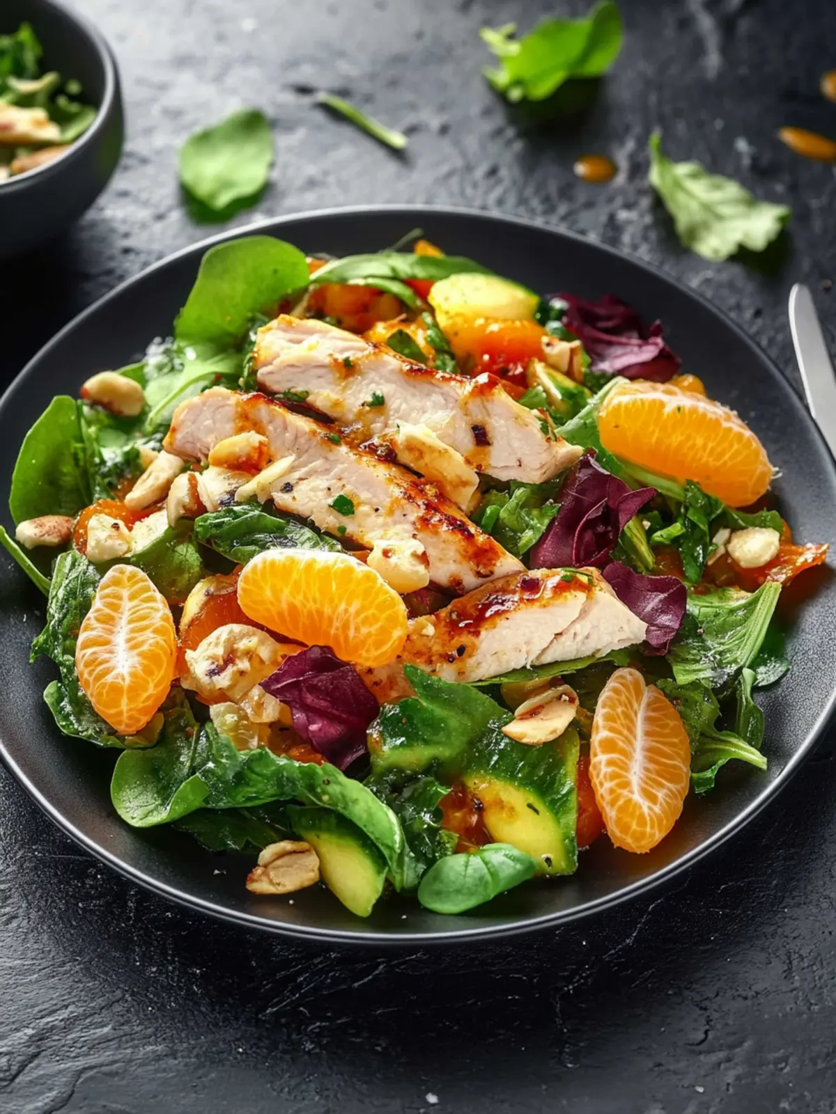 Salat mit Hähnchen, Orangen und Chilidressing