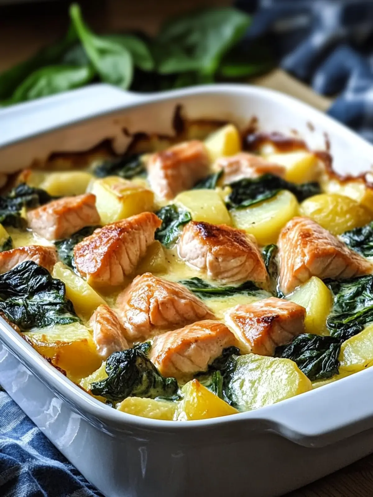 Salmon spinach potato casserole for connoisseurs