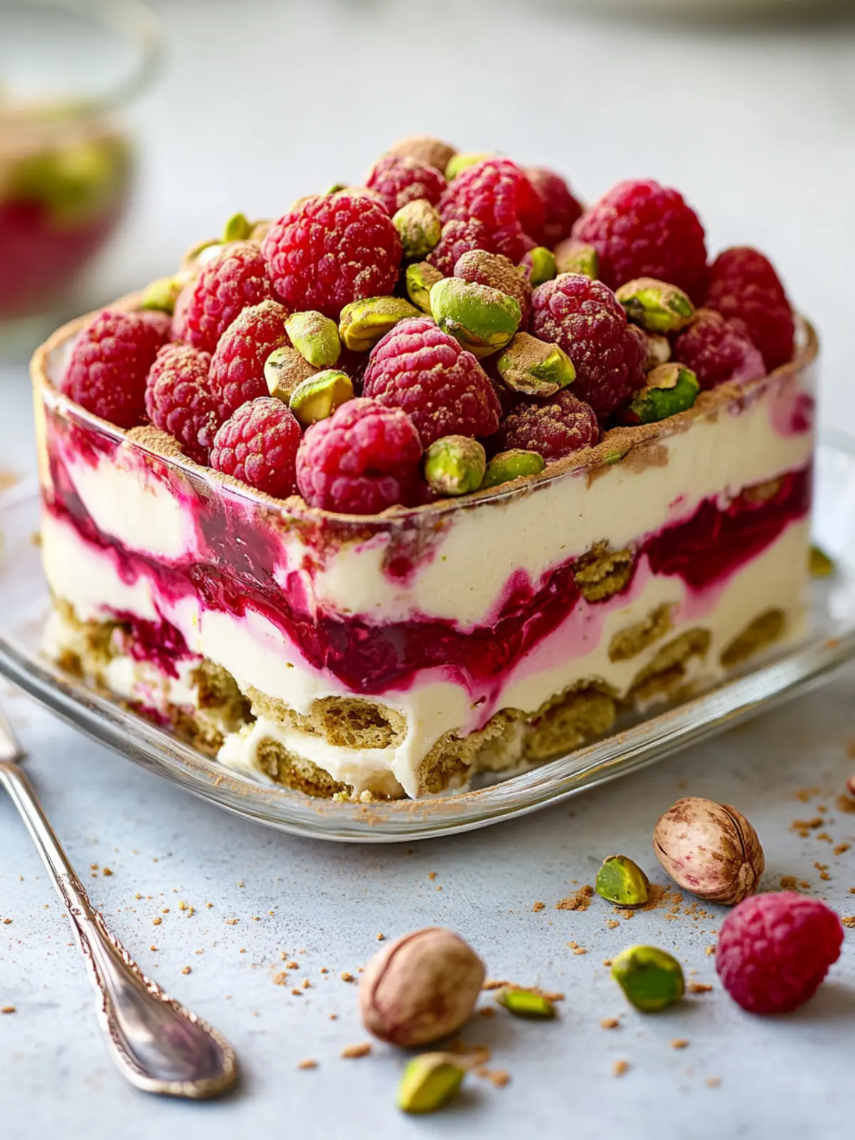 When raspberries and pistachios fall in love, this tiramisu is created