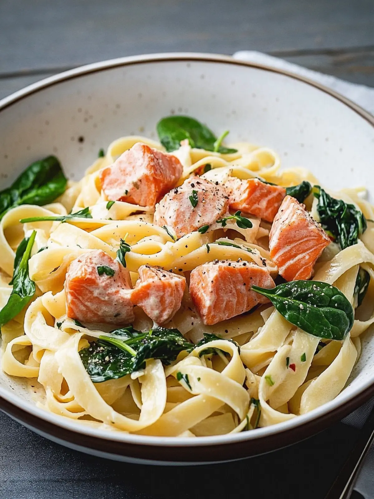 Tagliatelle with salmon and spinach