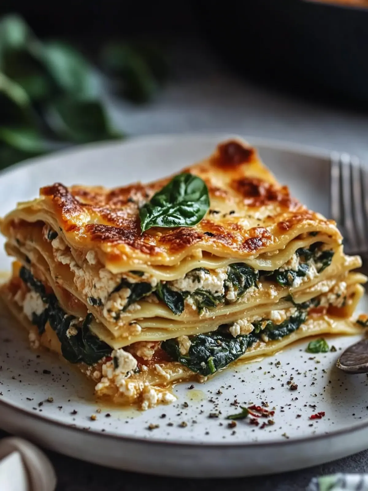 Vegane Lasagne mit Spinat und Pilzen