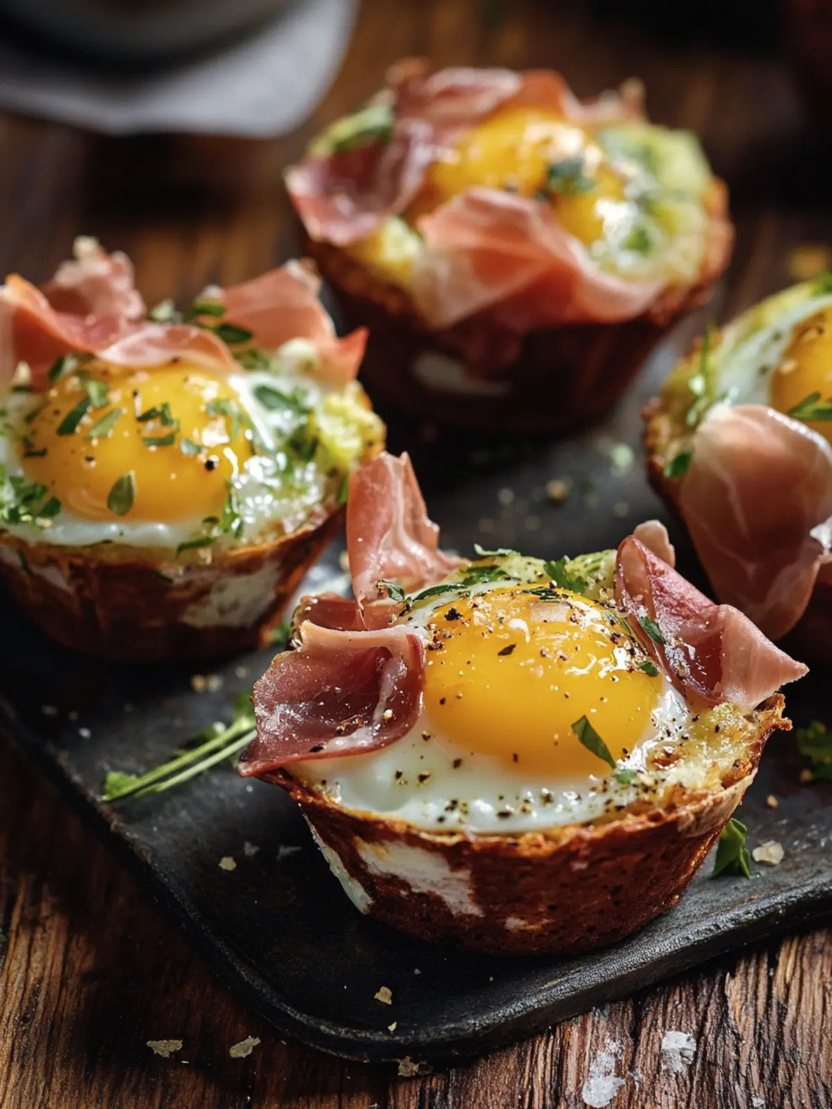 For breakfast: Savory muffins with prosciutto and egg